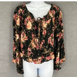 American Eagle Outfitters Womens Dark Floral Lace‎ Up Blouse XXL Bohemian NEW